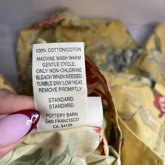 Pottery Barn Elodie Standard Sham Floral Yellow 100% Cotton Pillowcases - Picture 4 of 6